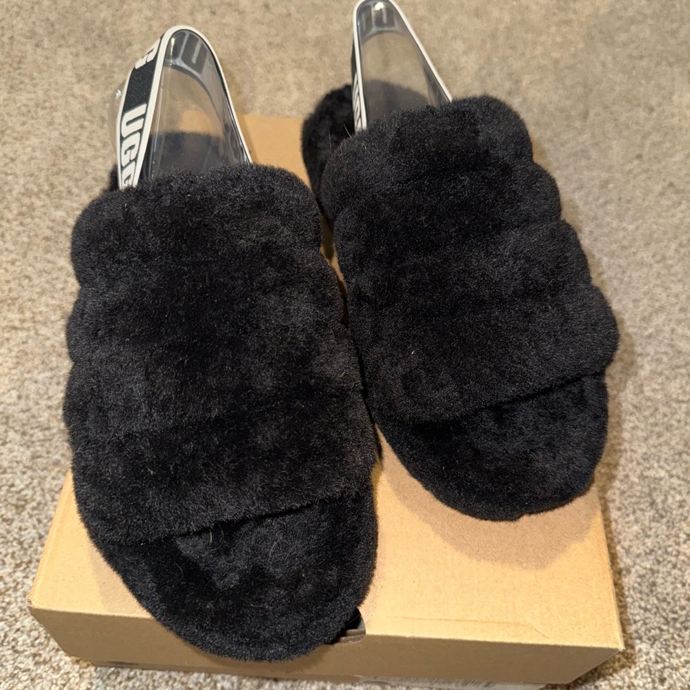 UGG Black Plush Slides